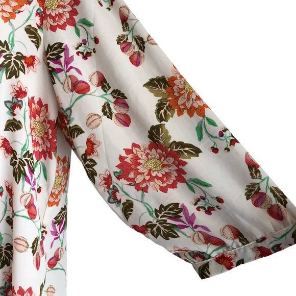 Rose + Olive Women's Peasant Blouse Plus 1X Floral Boho Pleated Chiffon 3/4 Slv - Picture 6 of 9